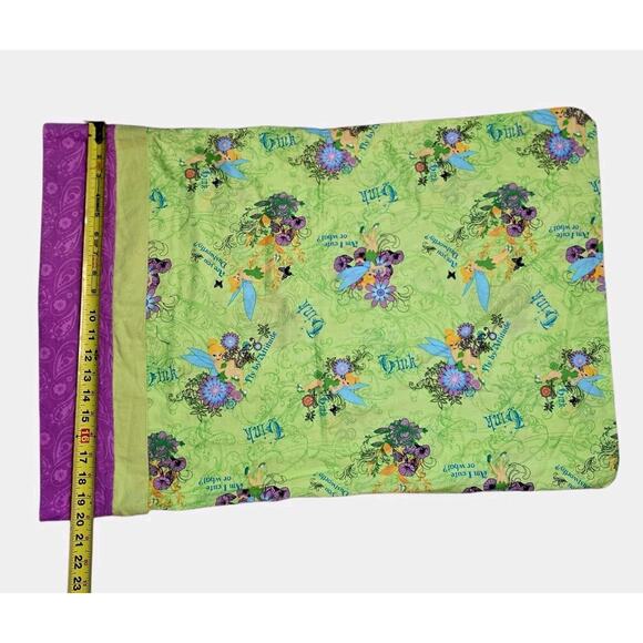 1Tinkerbell Pillowcase Standard 20x29 Fairy Tink Pixie Dust Flowers Green Purple - Picture 5 of 11
